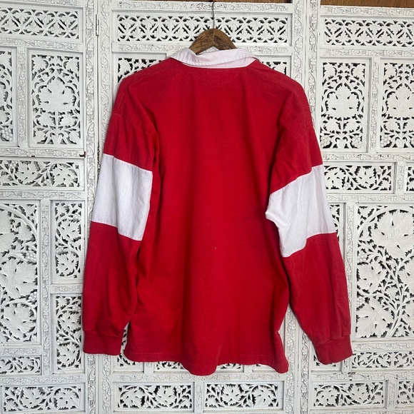 Vintage 1980's Retro Coca Cola Red & White Striped Rugby Long Sleeve Shirt Sz L - Picture 3 of 8